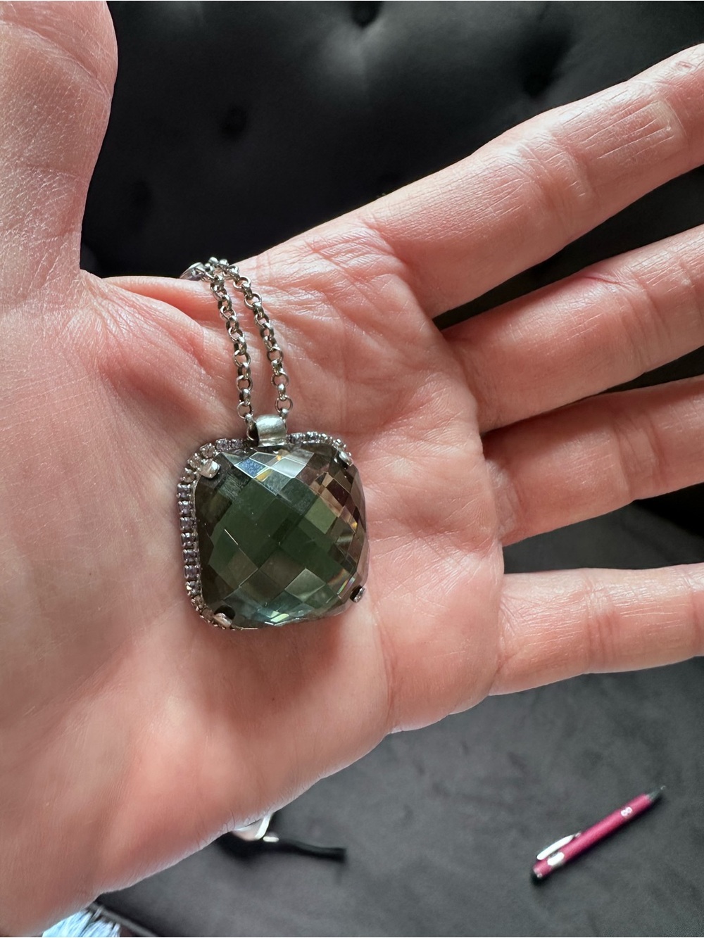 Sorrelli Smoky Gray Crystal Square Pendant Necklace Antique Silver